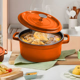 SOGA Cast Iron 26cm Enamel Porcelain Stewpot Casserole Stew Cooking Pot With Lid 5L Orange