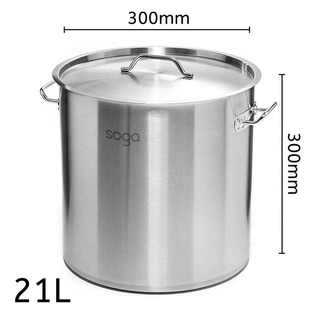 SOGA Dual Burners Cooktop Stove, 30cm Cast Iron Skillet and 21L Stainless Steel Stockpot 30cm