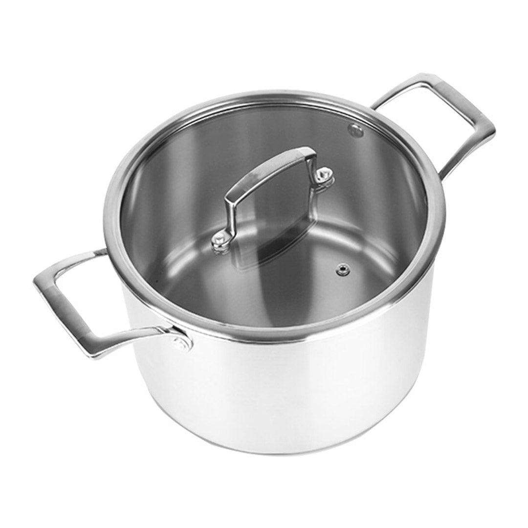 SOGA 2X 22cm Stainless Steel Soup Pot Stock Cooking Stockpot Heavy Duty Thick Bottom with Glass Lid