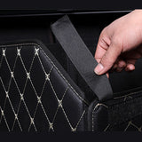 SOGA 4X Leather Car Boot Collapsible Foldable Trunk Cargo Organizer Portable Storage Box Black/Gold Stitch Small