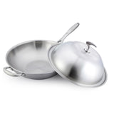 SOGA 2X 18/10 Stainless Steel Fry Pan 34cm Frying Pan Top Grade Skillet with Helper Handle and Lid