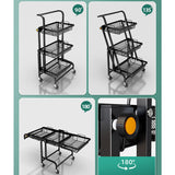 SOGA 2X 3 Tier Steel Black Adjustable Kitchen Cart Multi-Functional Shelves Portable Storage Organizer with Wheels