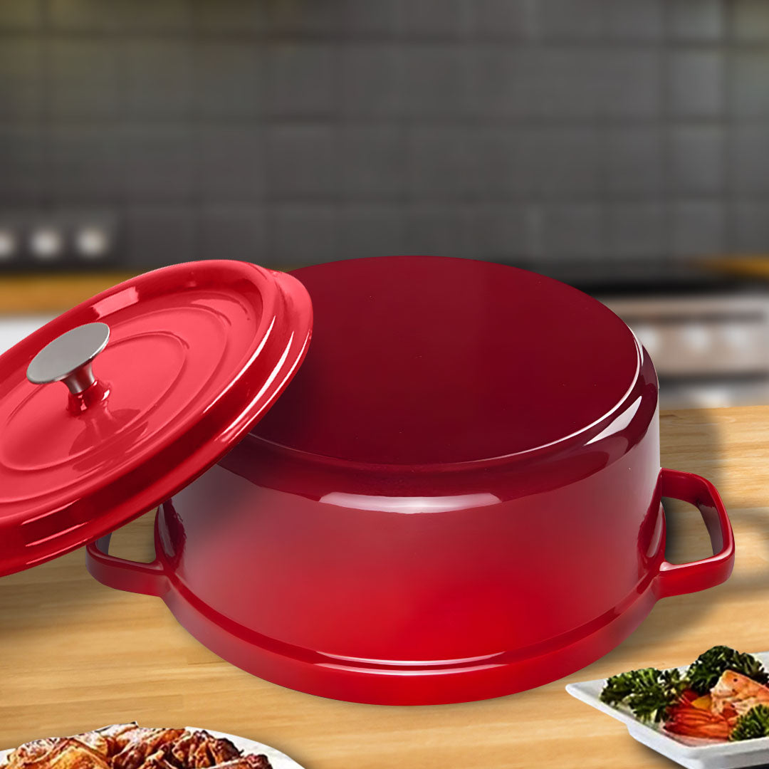 SOGA Cast Iron Enamel 24cm Porcelain Stewpot Casserole Stew Cooking Pot With Lid 3.6L Red