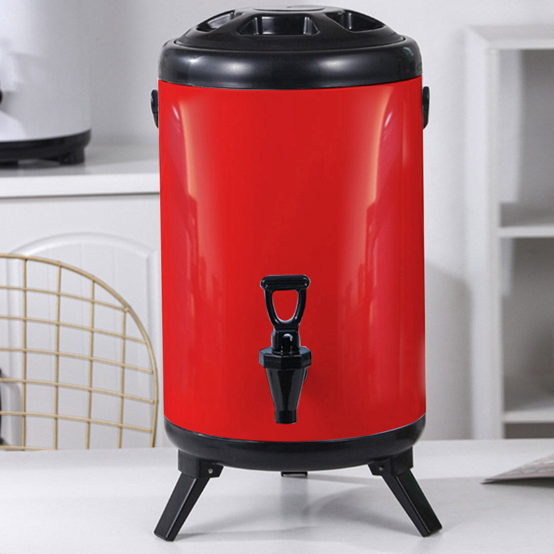 SOGA 10L Stainless Steel Insulated Milk Tea Barrel Hot and Cold Beverage Dispenser Container with Faucet Red