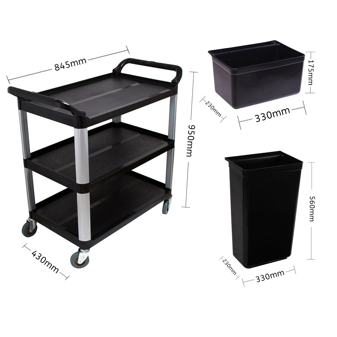 SOGA 2X 3 Tier 83x43x95cm Food Trolley Food Waste Cart w/ 2 Bins Storage Kitchen Small