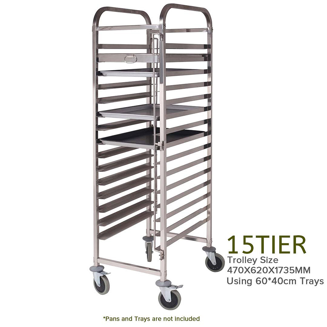 SOGA Gastronorm Trolley 15 Tier Stainless Steel with Aluminum Baking Pan Cooking Tray for Bakers