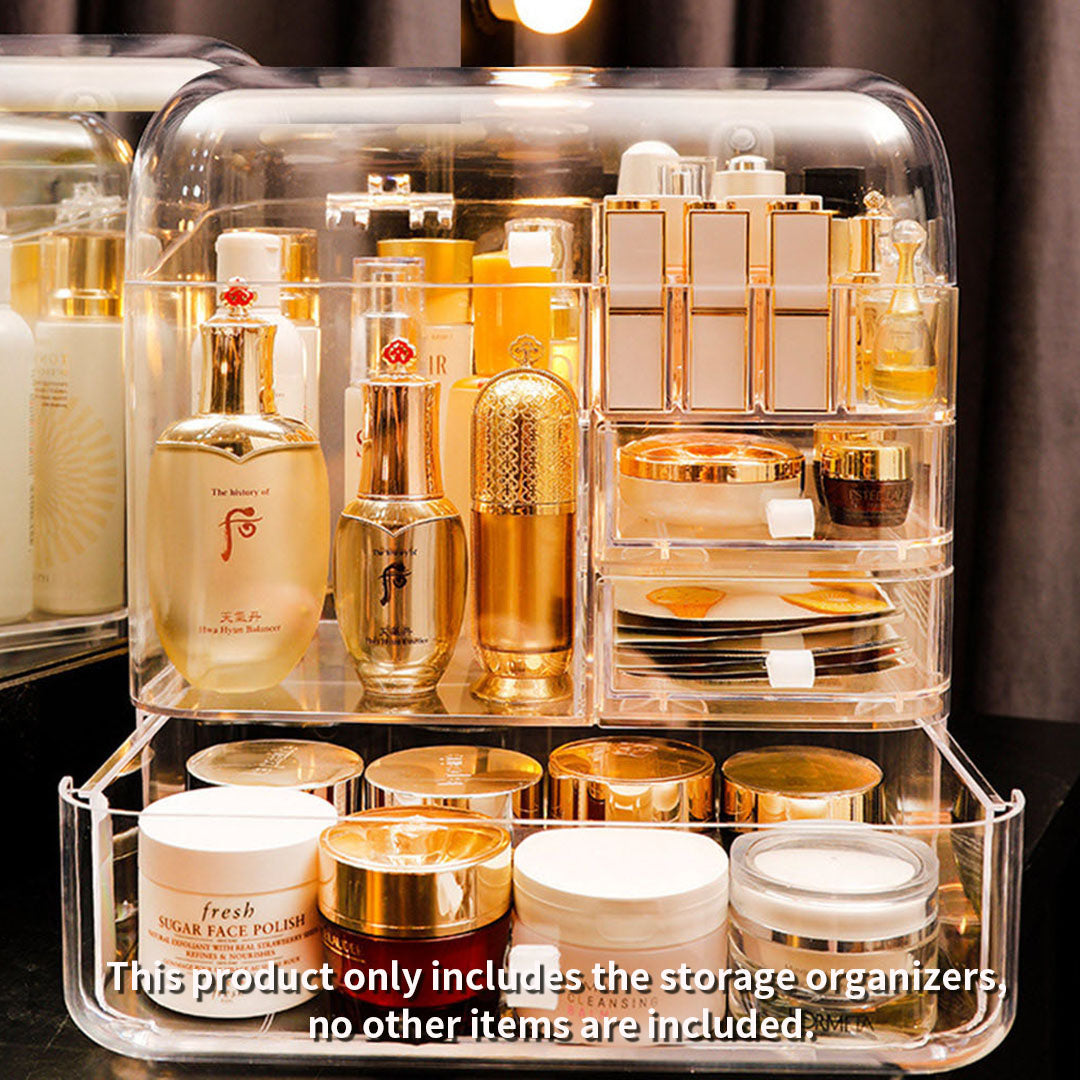 SOGA 2X Transparent Cosmetic Storage Box Clear Makeup Skincare Holder with Lid Drawers Waterproof  Dustproof Organiser