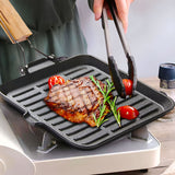 SOGA 24cm Ribbed Cast Iron Square Steak Frying Grill Skillet Pan with Folding Wooden Handle