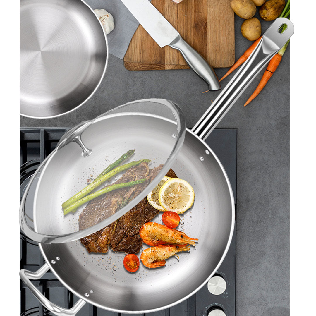 SOGA 2X 28cm Stainless Steel Saucepan Sauce pan with Glass Lid and Helper Handle Triple Ply Base Cookware