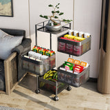 SOGA 4 Tier Steel Square Rotating Kitchen Cart Multi-Functional Shelves Portable Storage Organizer with Wheels