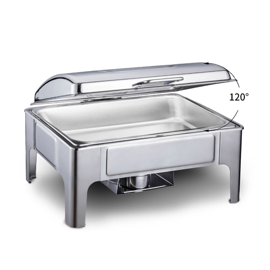 SOGA 2X 9L Rectangular Stainless Steel Soup Warmer Roll Top Chafer Chafing Dish Set with Glass Visual Window Lid