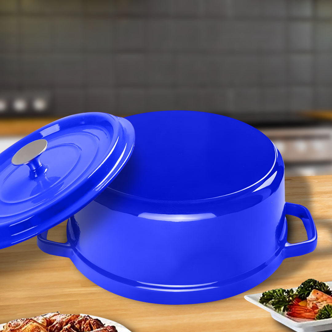 SOGA Cast Iron 24cm Enamel Porcelain Stewpot Casserole Stew Cooking Pot With Lid 3.6L Blue