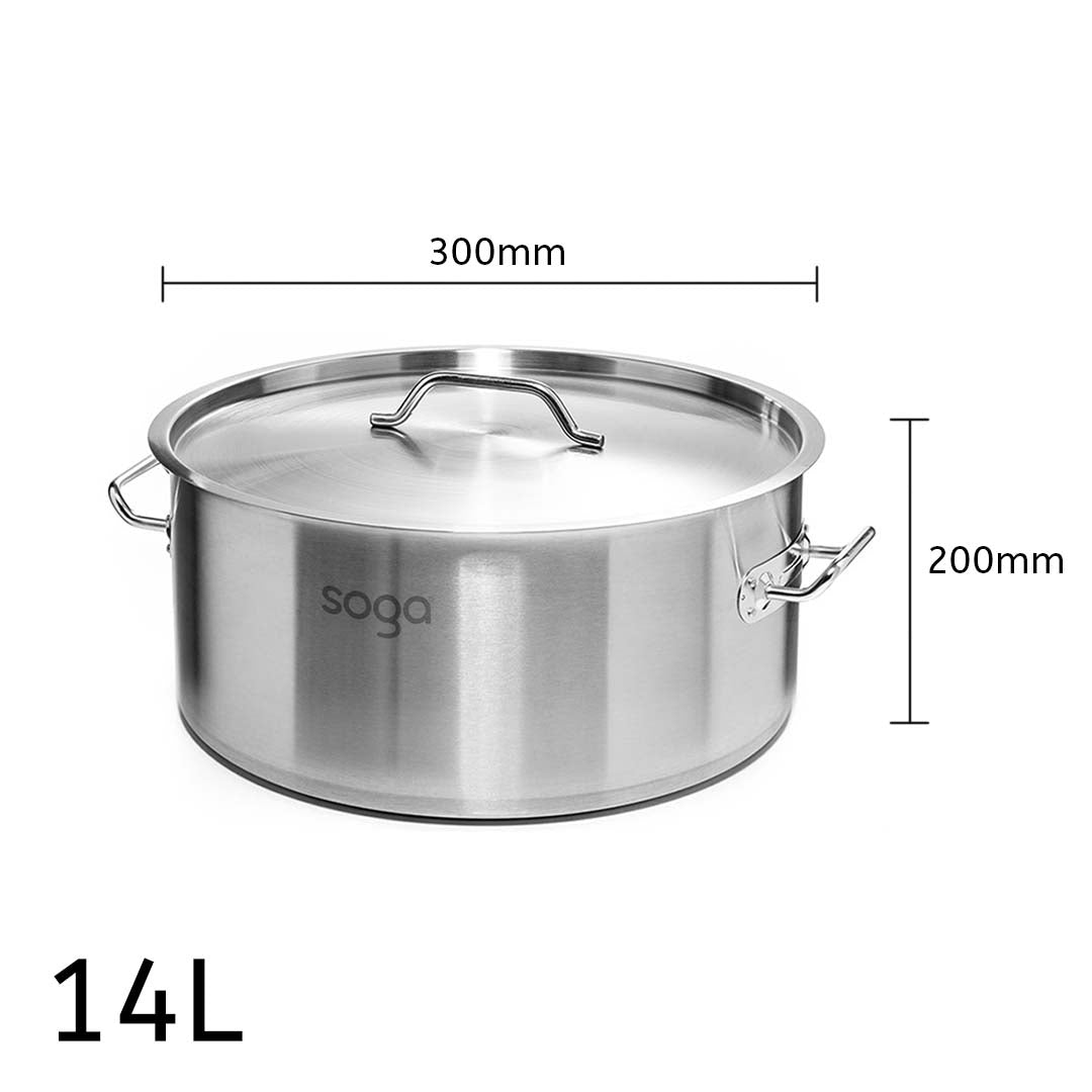 SOGA Dual Burners Cooktop Stove, 30cm Cast Iron Skillet and 14L Stainless Steel Stockpot