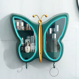 SOGA 2X Green Butterfly Shape Wall-Mounted Makeup Organiser Dustproof Waterproof Bathroom Storage Box Home Decor