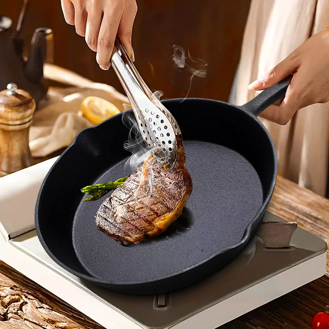 SOGA 26cm Round Cast Iron Frying Pan Skillet Steak Sizzle Platter with Handle