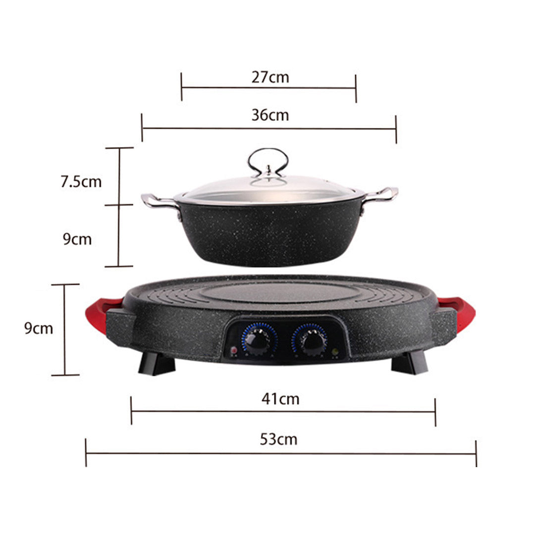 SOGA 2X 2  in 1 Electric Stone Coated Teppanyaki Grill Plate Steamboat Hotpot