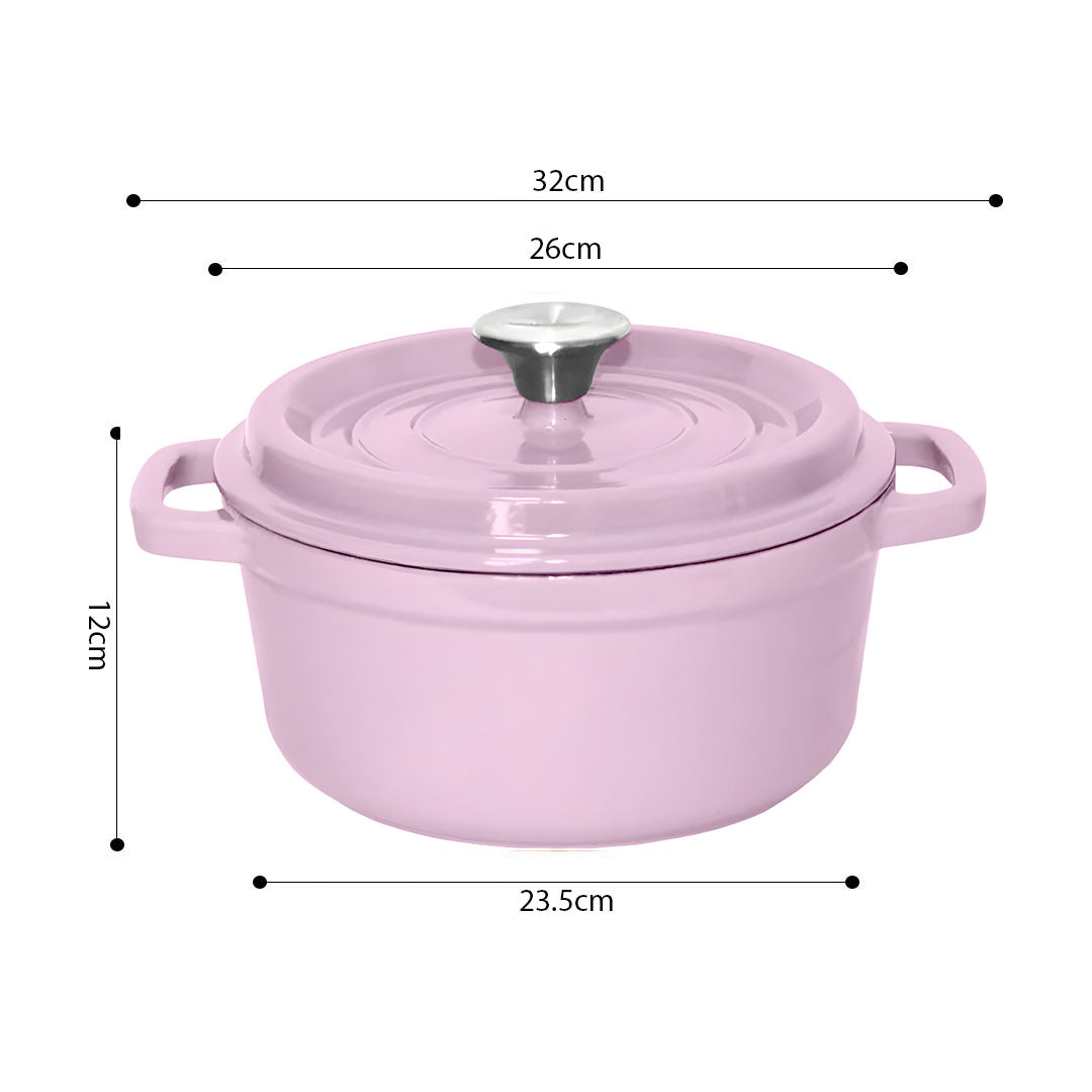 SOGA 26cm Pink Cast Iron Ceramic Stewpot Casserole Stew Cooking Pot With Lid