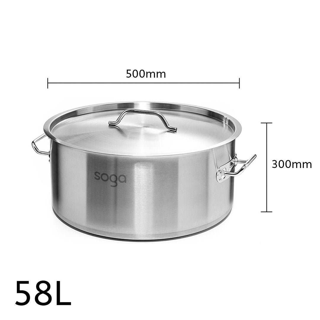 SOGA Stock Pot 58L Top Grade Thick Stainless Steel Stockpot 18/10