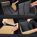 SOGA Leather Car Boot Collapsible Foldable Trunk Cargo Organizer Portable Storage Box Beige/Gold Stitch Medium