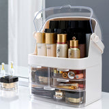 SOGA 3 Tier White Countertop Makeup Cosmetic Storage Organiser Skincare Holder Jewelry Storage Box with Handle