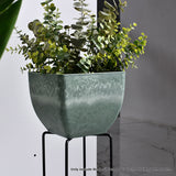 SOGA 2X 32cm Green Grey Square Resin Plant Flower Pot in Cement Pattern Planter Cachepot for Indoor Home Office