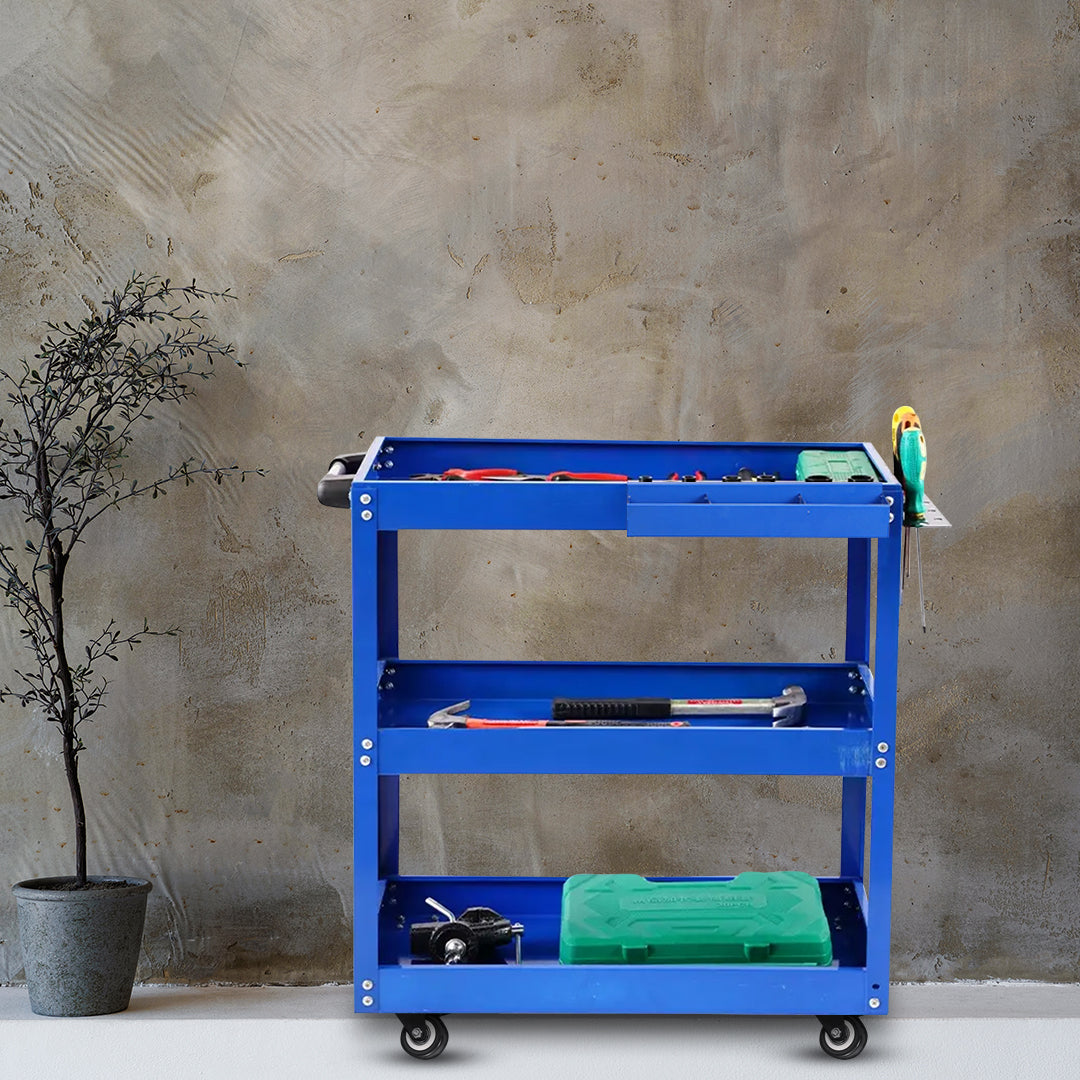 SOGA 2X 3 Tier Tool Storage Cart Portable Service Utility Heavy Duty Mobile Trolley Blue