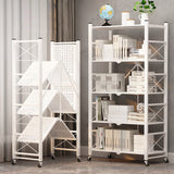 SOGA 5 Tier Steel White Foldable Display Stand Multi-Functional Shelves Portable Storage Organizer with Wheels