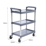 SOGA 3 Tier Food Trolley Portable Kitchen Cart Multifunctional Big Utility Service with wheels 830x420x950mm Gray