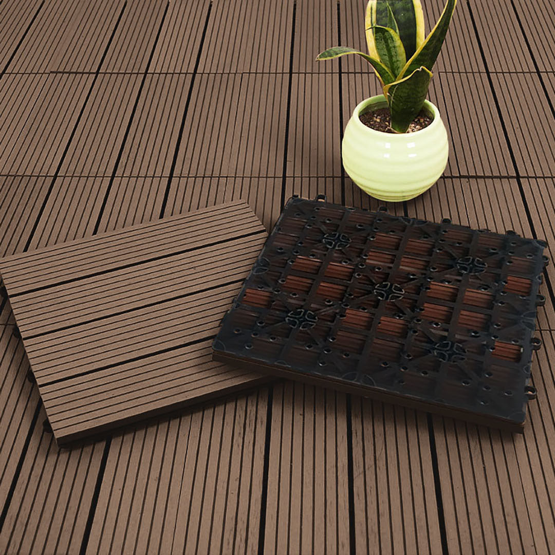 SOGA 11 pcs Dark Chocolate DIY Wooden Composite Decking Tiles Garden Outdoor Backyard Flooring Home Decor