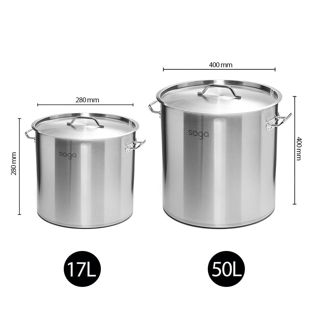 SOGA Stock Pot 17L 50L Top Grade Thick Stainless Steel Stockpot 18/10