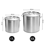 SOGA Stock Pot 17L 50L Top Grade Thick Stainless Steel Stockpot 18/10