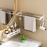 SOGA 2X 52cm White Wall-Mounted Double Pole Towel Holder Bathroom Organiser Rail Hanger with Hooks