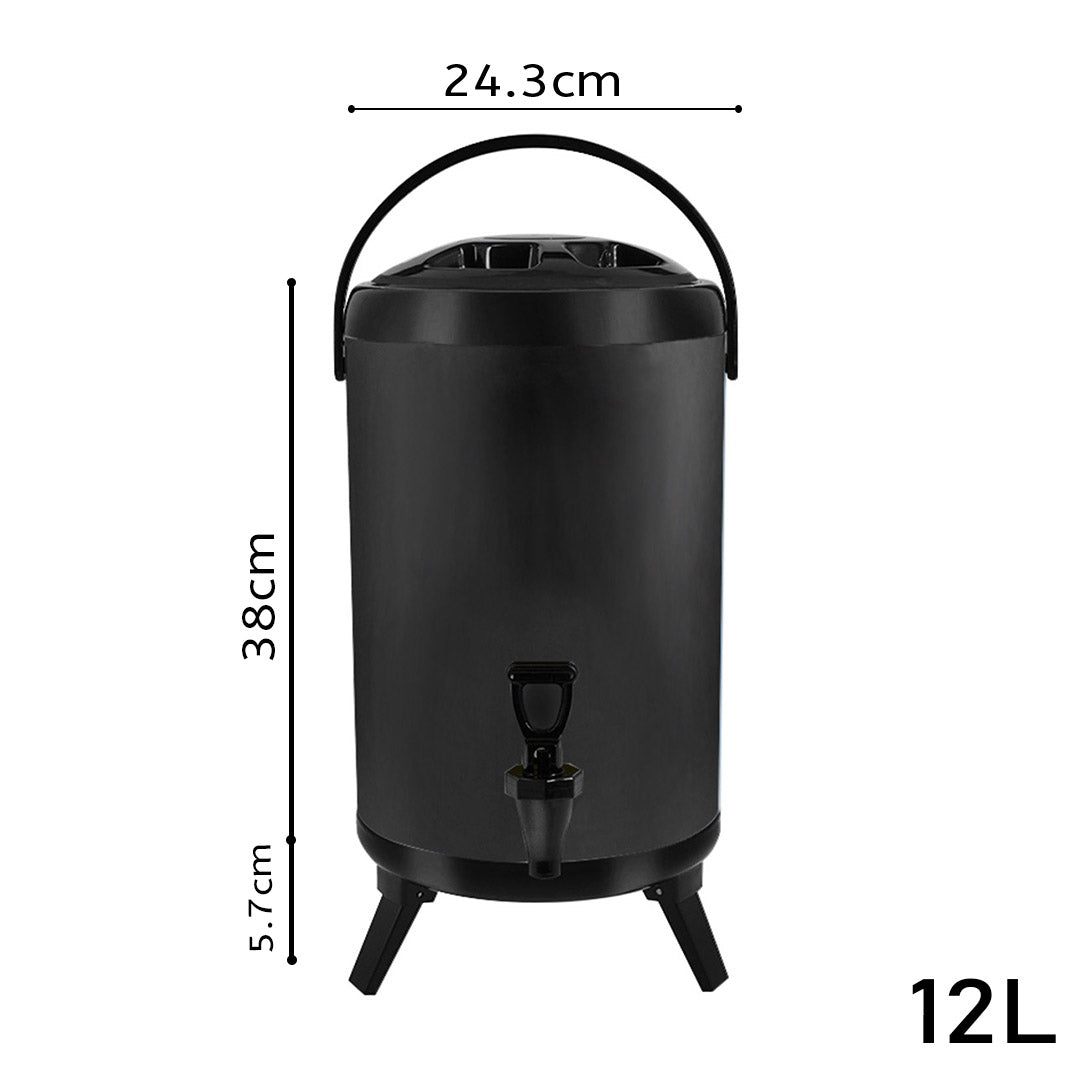 SOGA 2X 12L Stainless Steel Insulated Milk Tea Barrel Hot and Cold Beverage Dispenser Container with Faucet Black