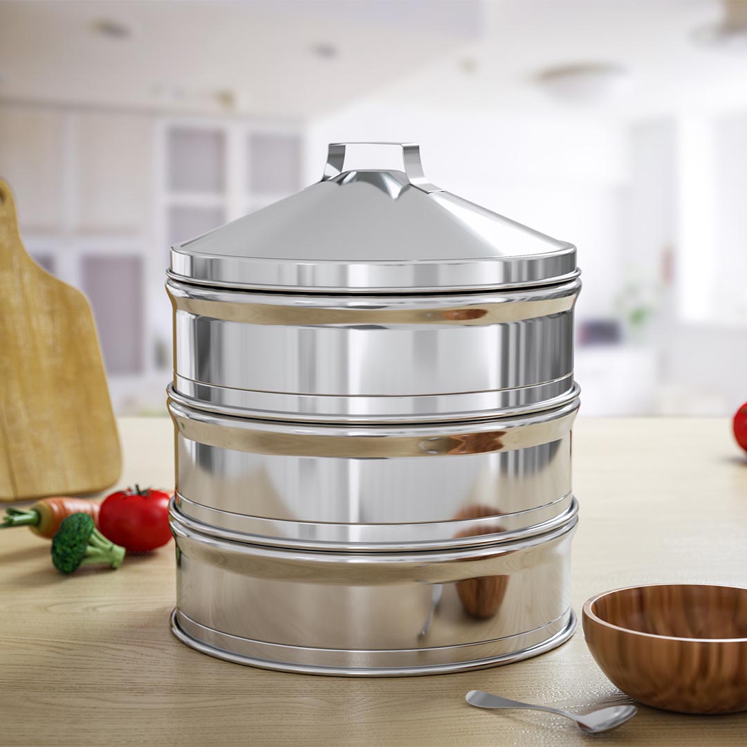 SOGA 2X 3 Tier Stainless Steel Steamers With Lid Work inside of Basket Pot Steamers 25cm