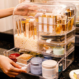 SOGA Transparent Cosmetic Storage Box Clear Makeup Skincare Holder with Lid Drawers Waterproof  Dustproof Organiser with Pearls