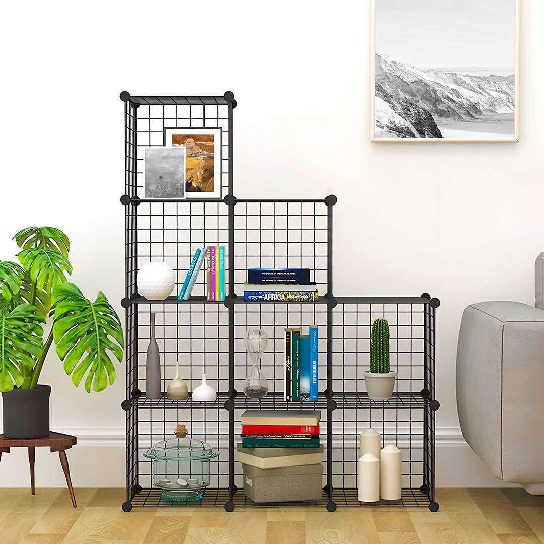 SOGA 2X Black Portable 9-Cube 3 Column Storage Organiser Foldable DIY Modular Grid Space Saving Shelf