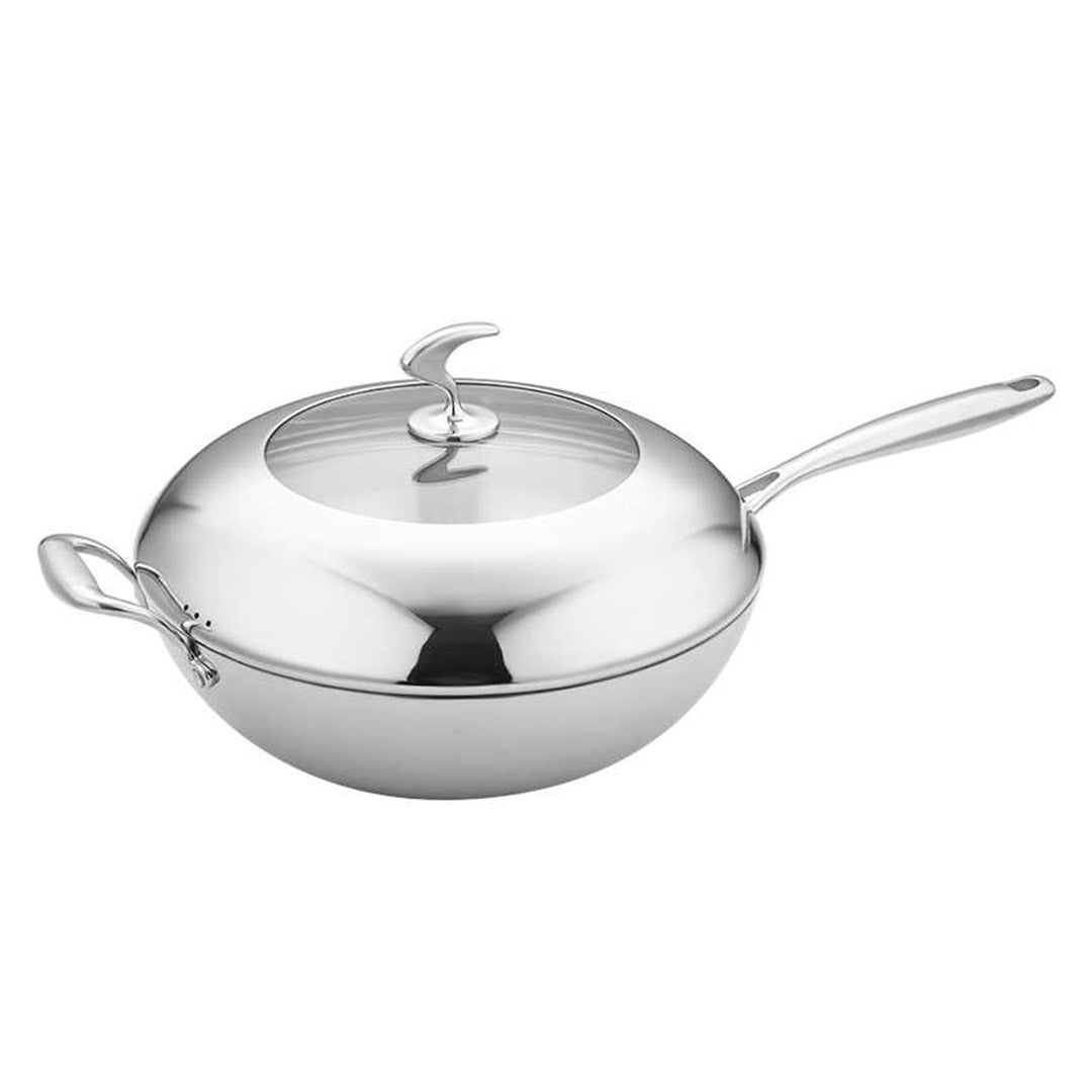 SOGA 18/10 Stainless Steel Fry Pan 32cm Frying Pan Top Grade Non Stick Interior Skillet with Helper Handle and Lid