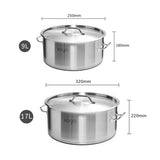 SOGA Stock Pot 9L 17L Top Grade Thick Stainless Steel Stockpot 18/10