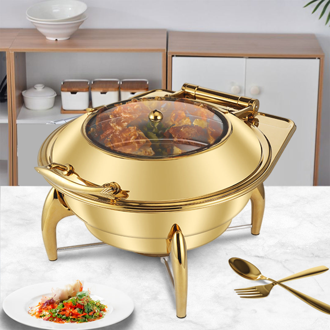 SOGA Gold Plated Stainless Steel Round Chafing Dish Tray Buffet Cater Food Warmer Chafer with Top Lid