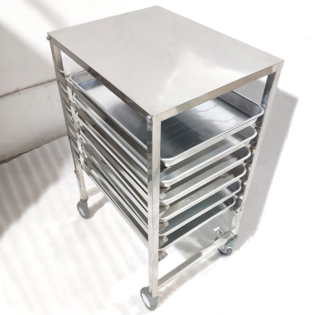 SOGA Gastronorm Trolley 7 Tier Stainless Steel Bakery Trolley Suits 60cmx40cm Tray with Working Surface