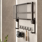 SOGA 61cm Gray Wall-Mounted Double Pole Towel Holder Bathroom Organiser Rail Hanger with Hooks