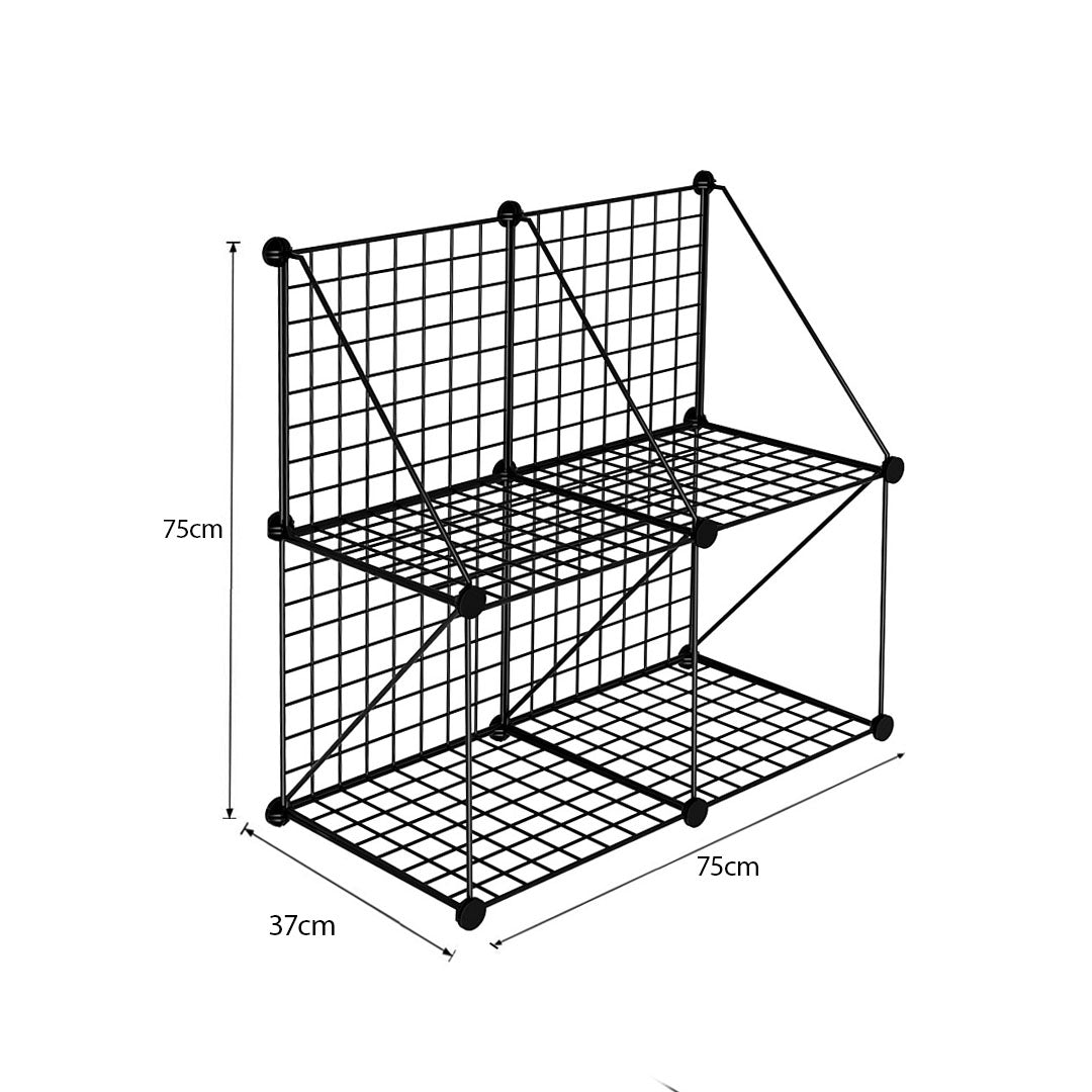 SOGA 2X Black Portable 4-Cube 2 Column Storage Organiser Foldable DIY Modular Grid Space Saving Shelf