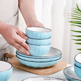 SOGA Blue Japanese Style Ceramic Dinnerware Crockery Soup Bowl Plate Server Kitchen Home Decor Set of 12