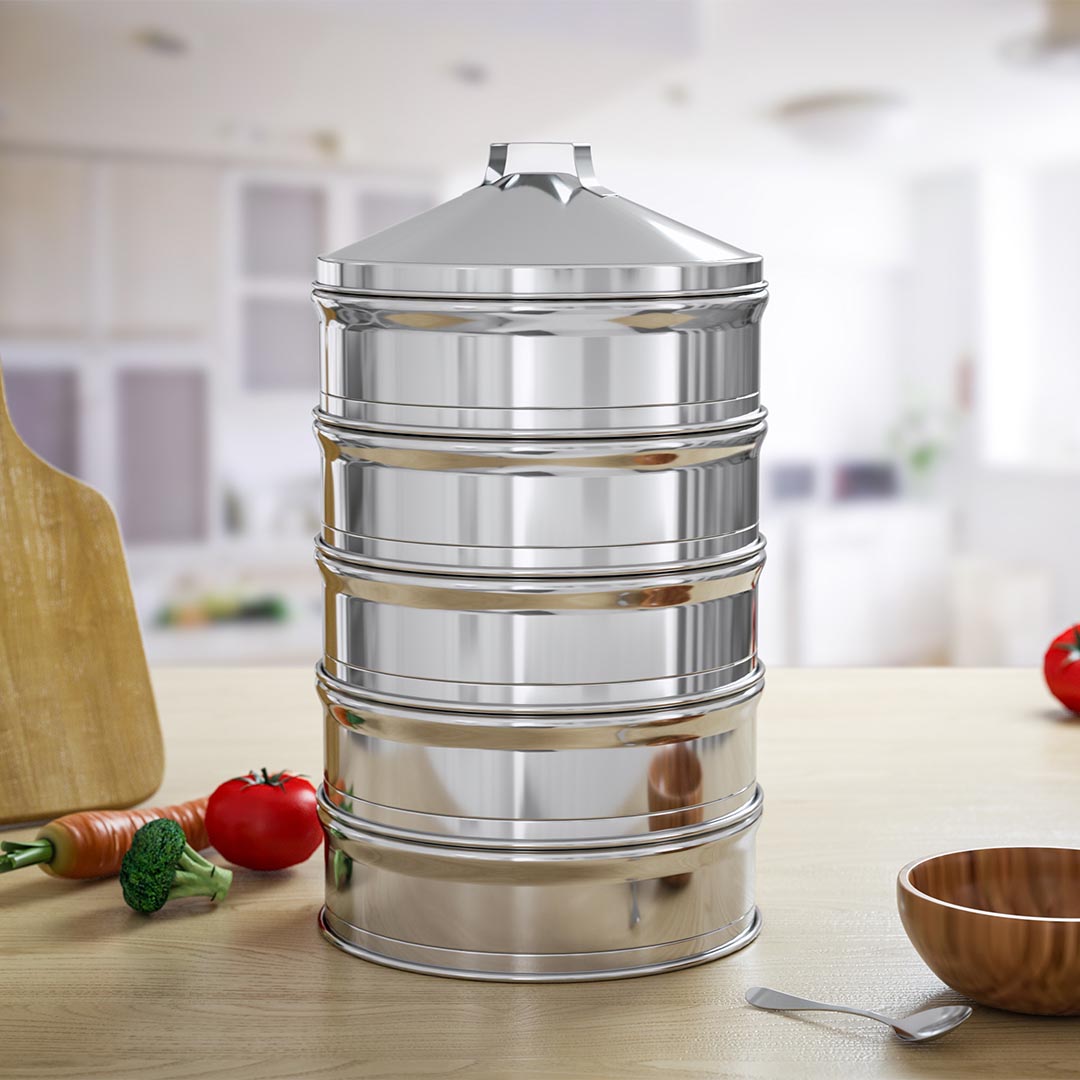 SOGA 2X 5 Tier Stainless Steel Steamers With Lid Work inside of Basket Pot Steamers 28cm