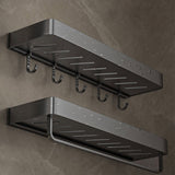 SOGA 42cm Black Wall-Mounted Rectangular Kitchen Spice Storage Organiser Space Saving Condiments Shelf Rack with Hooks