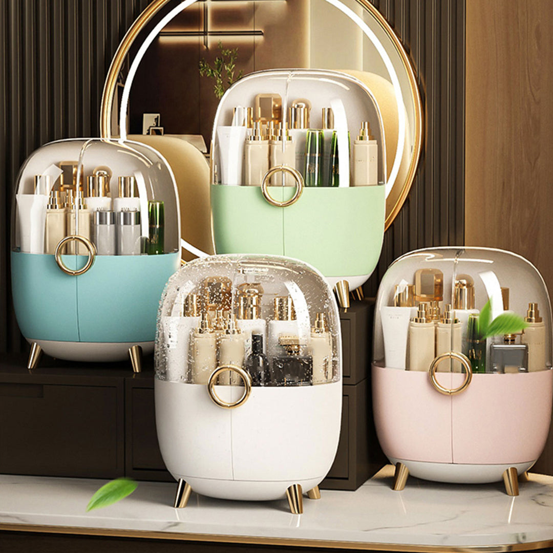 SOGA Green Transparent Countertop Makeup Organiser Cosmetic Storage Waterproof Dustproof Bathroom Skincare Holder with Lid