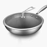 SOGA 32cm Stainless Steel Tri-Ply Frying Cooking Fry Pan Textured Non Stick Interior Skillet with Glass Lid