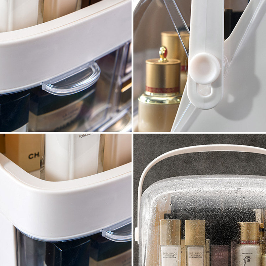 SOGA 2 Tier White Countertop Makeup Cosmetic Storage Organiser Skincare Holder Jewelry Storage Box with Handle