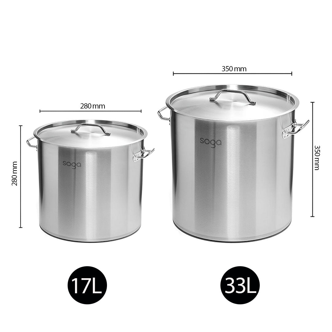 SOGA Stock Pot 17L 33L Top Grade Thick Stainless Steel Stockpot 18/10