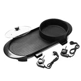 SOGA 2X 2  in 1 Electric Non-Stick BBQ Teppanyaki Grill Plate Steamboat Hotpot 2-8 Person